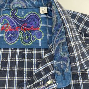 Robert Graham Classic Fit 3XL Shirt Blue Plaid Paisley Contrast Cuffs Flip Cuff